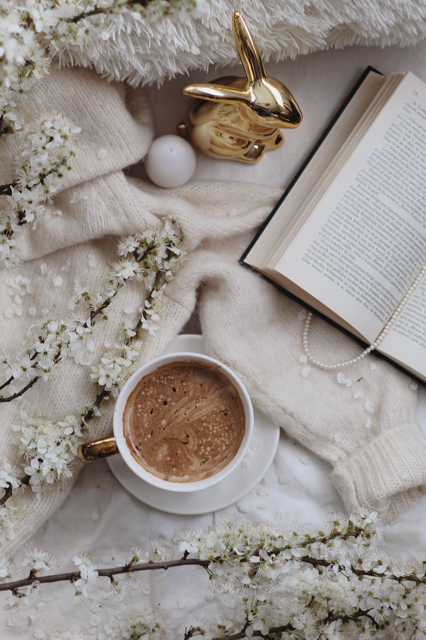 spring, flower background, coffee, flowers, nature, flat lay, flower wallpaper, beautiful flowers, book, breakfast